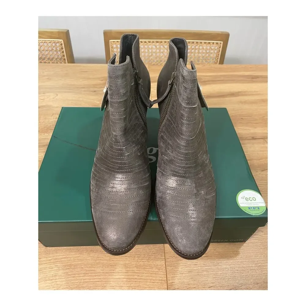 Paul Green Malibu Sliced Double Zip Bootie Nubuck Antique Metallic Size 10.5 NIB